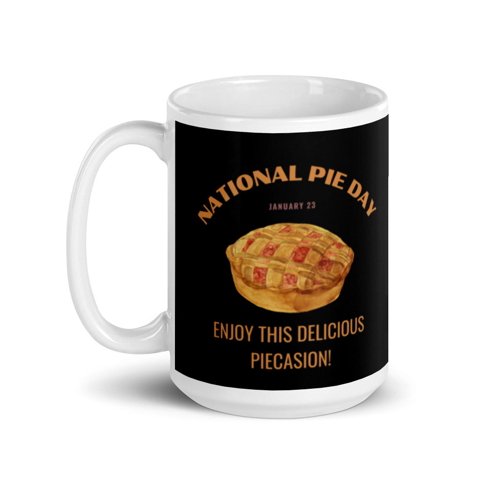 National Pie Day (Black) White glossy mug