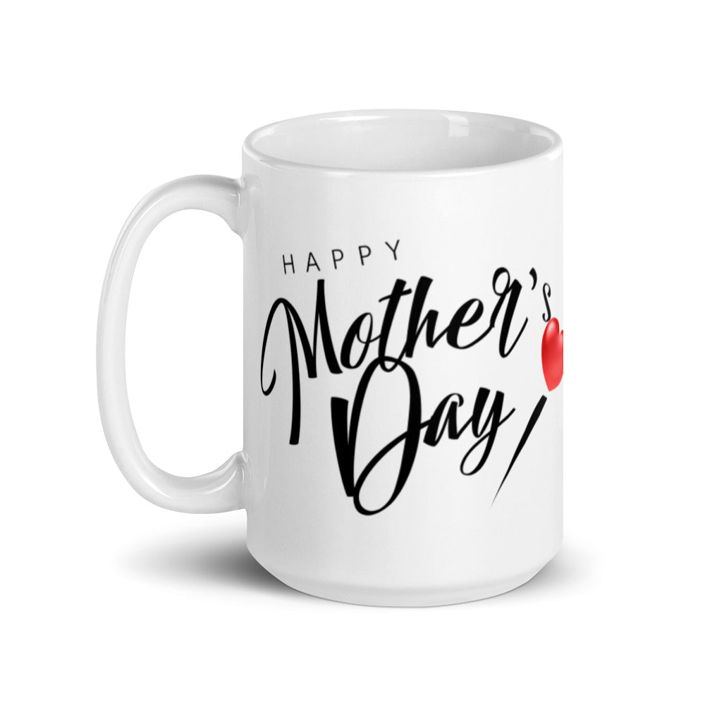 Happy Mothers Day with Red Heart - White glossy mug
