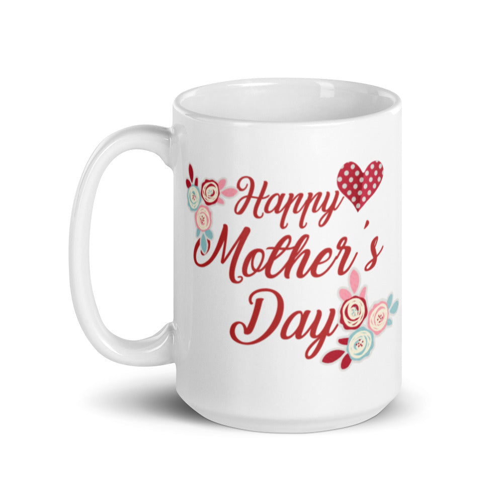 Happy Mothers Day - Hearts & Flowers - White glossy mug