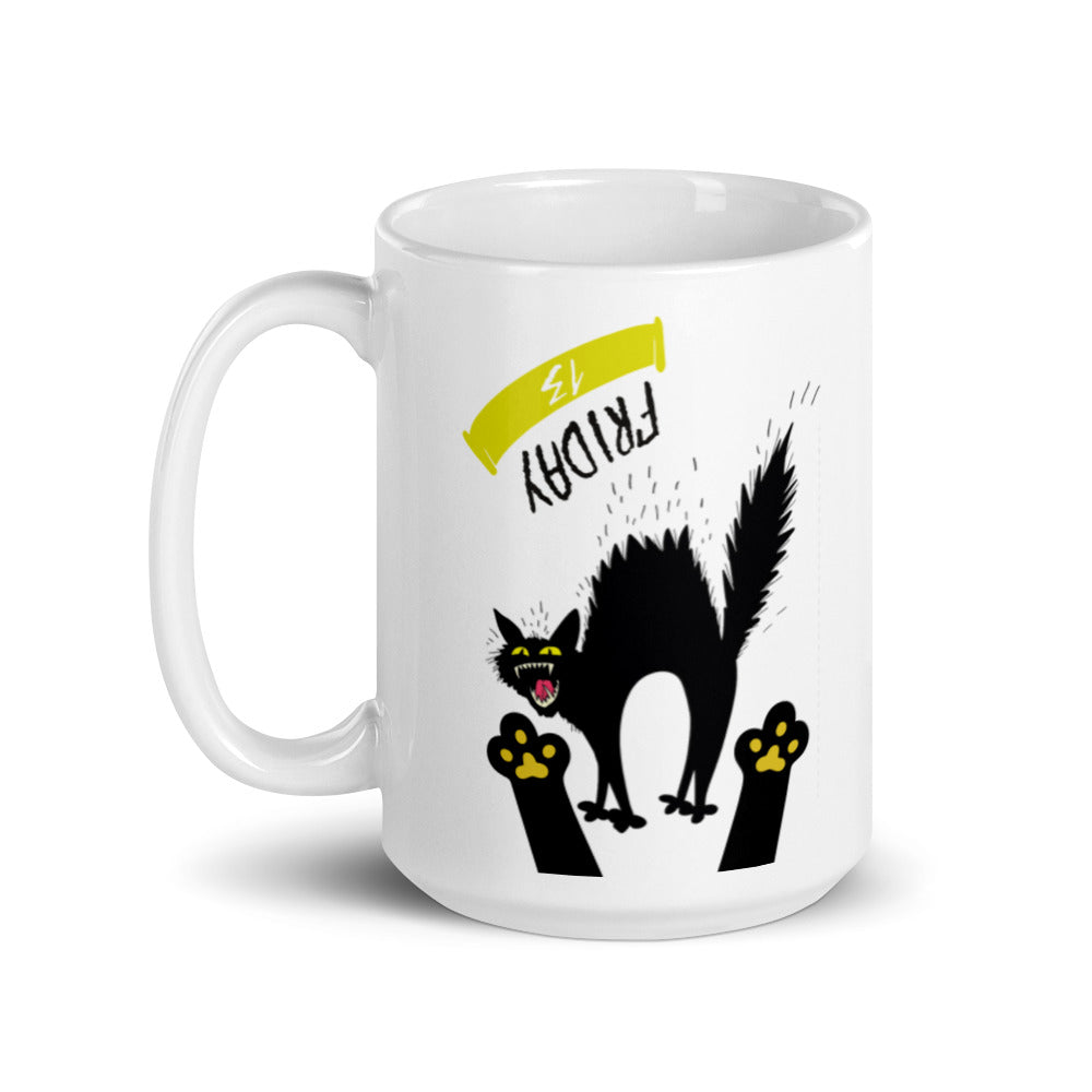 Friday the 13th - Scared Cat - White glossy mug