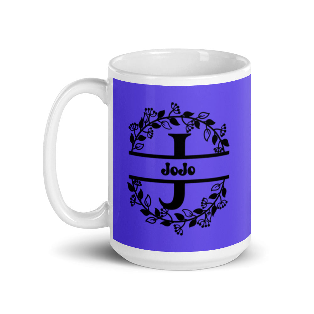 JoJo - Purple & Black on White glossy mug