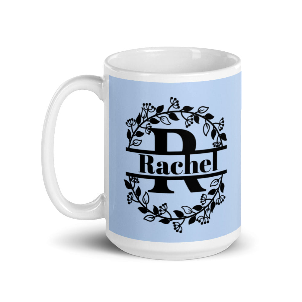 Rachel -  Blue & Black Personalised on White glossy mug