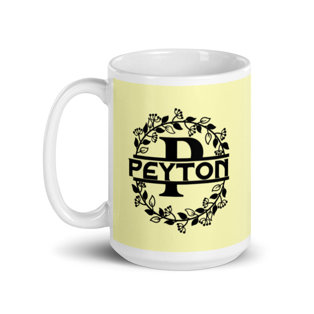 Peyton - Yellow & Black Personalised on White glossy mug