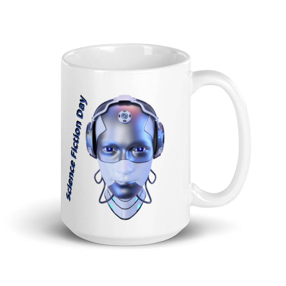 Robot Head - Science Fiction Day - White glossy mug