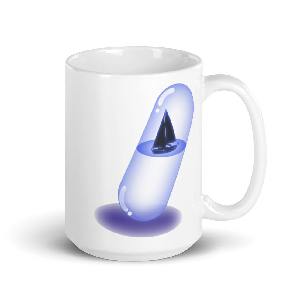 Yacht in a Purple Capsule -  White glossy mug - Science Fiction Day