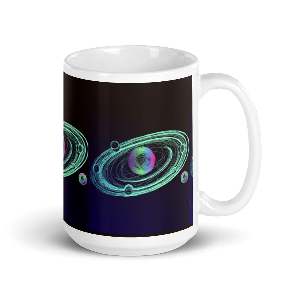 Orbiting Planets in Luminant Colours - White glossy mug - Science Fiction Day