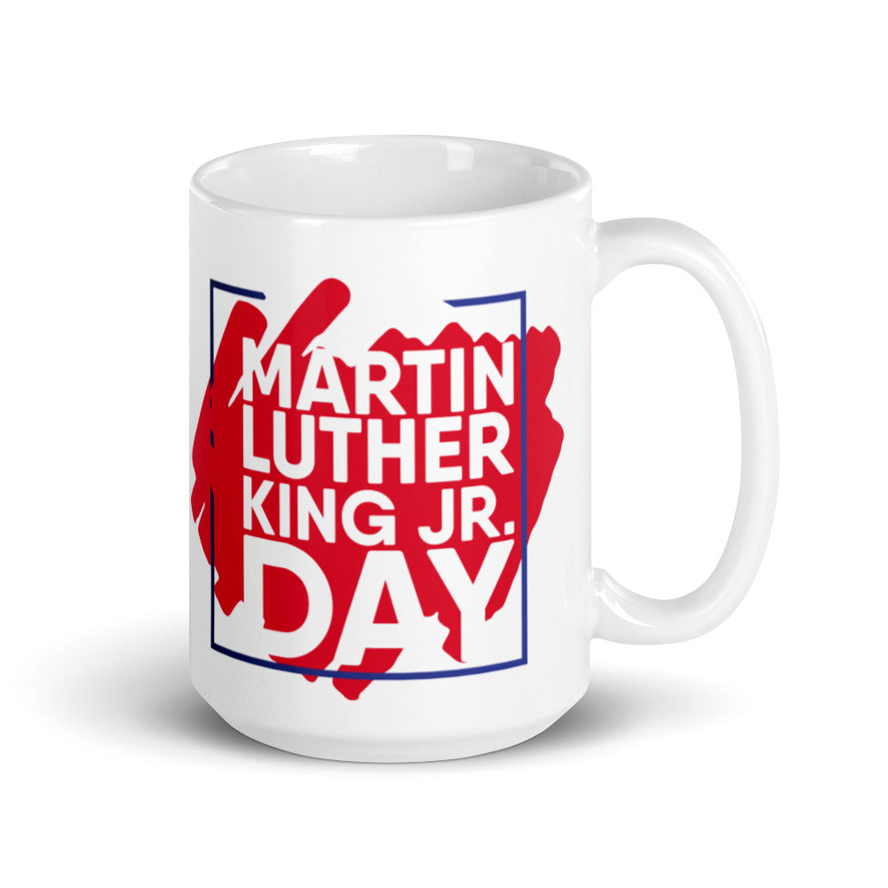 Martin Luther King Day in Red, White & Blue - White glossy mug