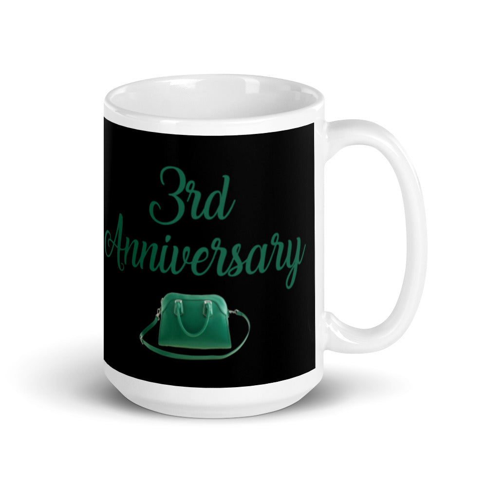 3rd Anniversary in Black & Jade - White glossy mug