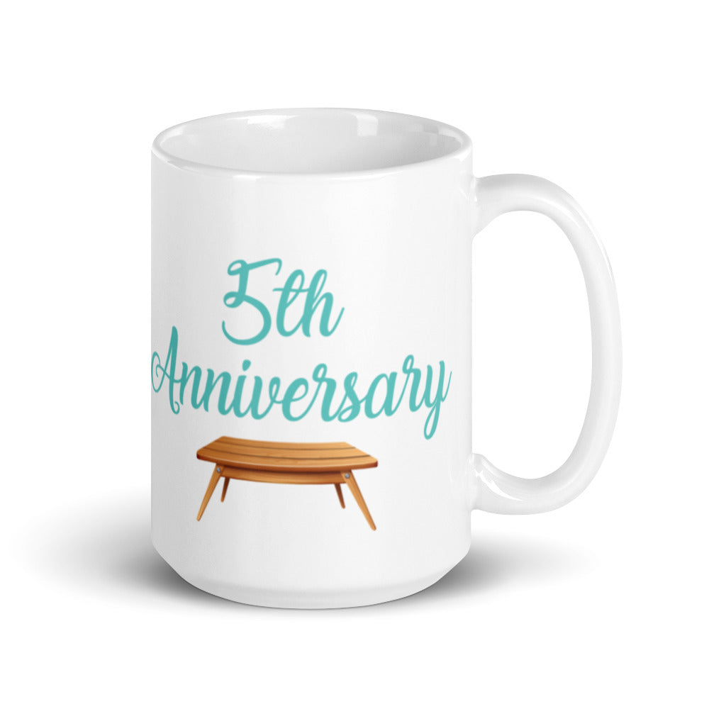 5th Anniversary in White & Turquoise - White glossy mug