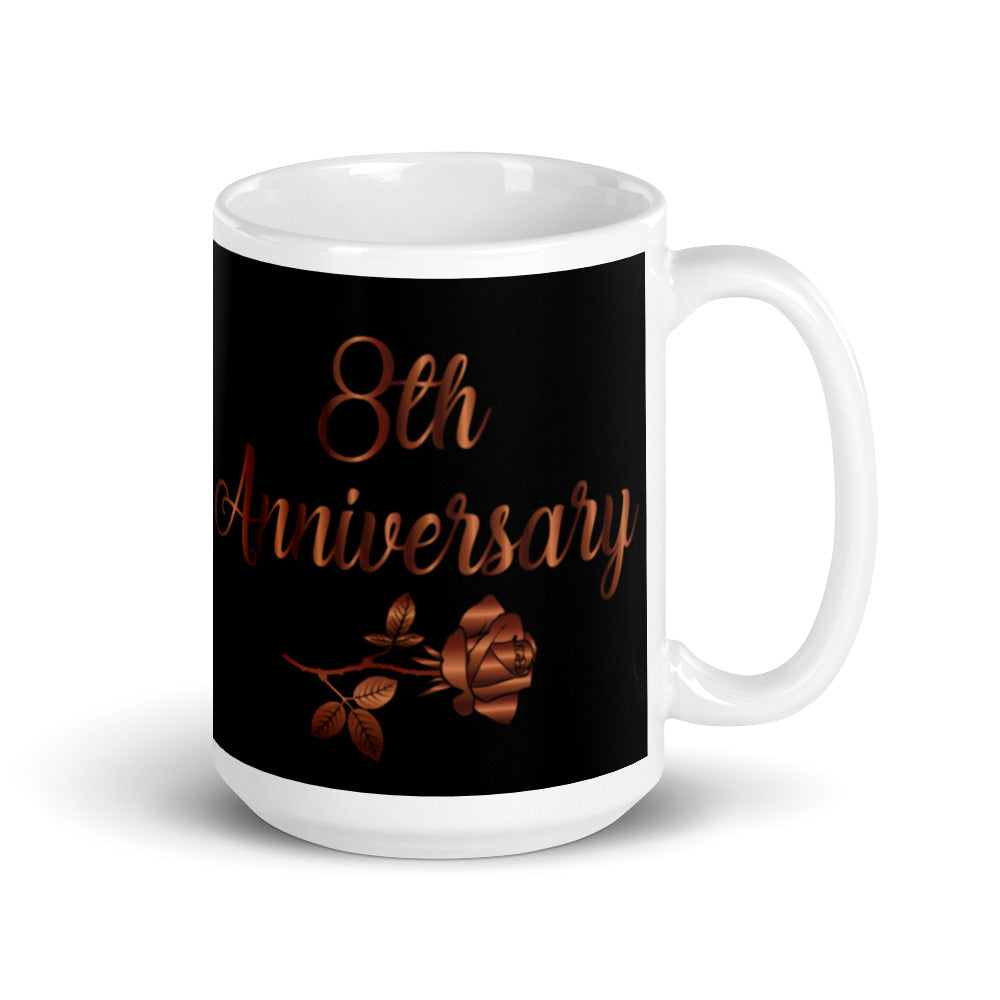 8th Anniversary in Black & Bronze - White glossy mug