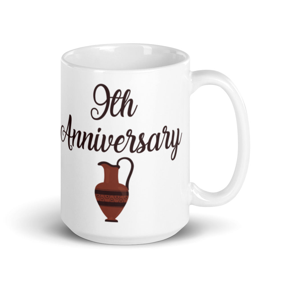 9th Anniversary in White & Terracotta - White glossy mug