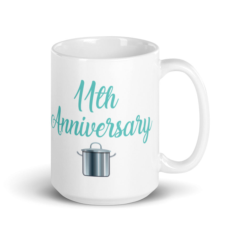 11th Anniversary in White & Turquoise - White glossy mug