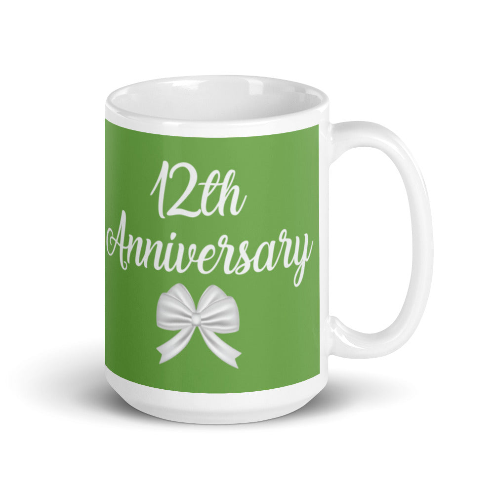 12th Anniversary in Jade & White - White glossy mug