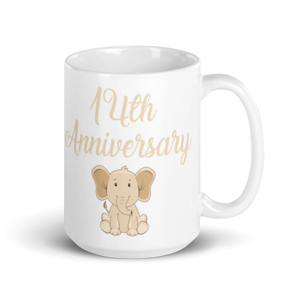 14th Anniversary in White & Ivory - White glossy mug