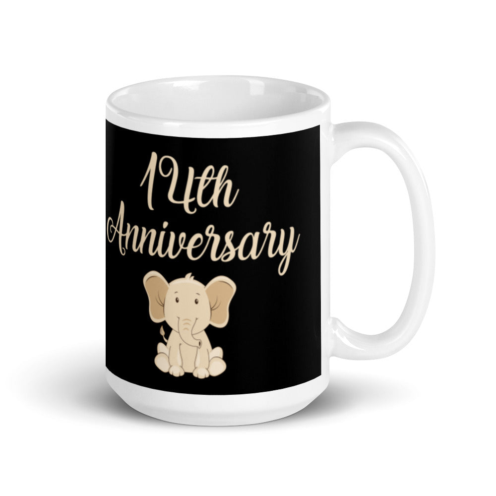 14th Anniversary in Black & Ivory - White glossy mug