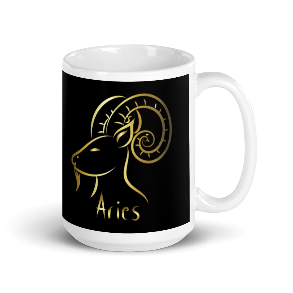 Aries Zodiac Sign  in Black & Gold -  White glossy mug