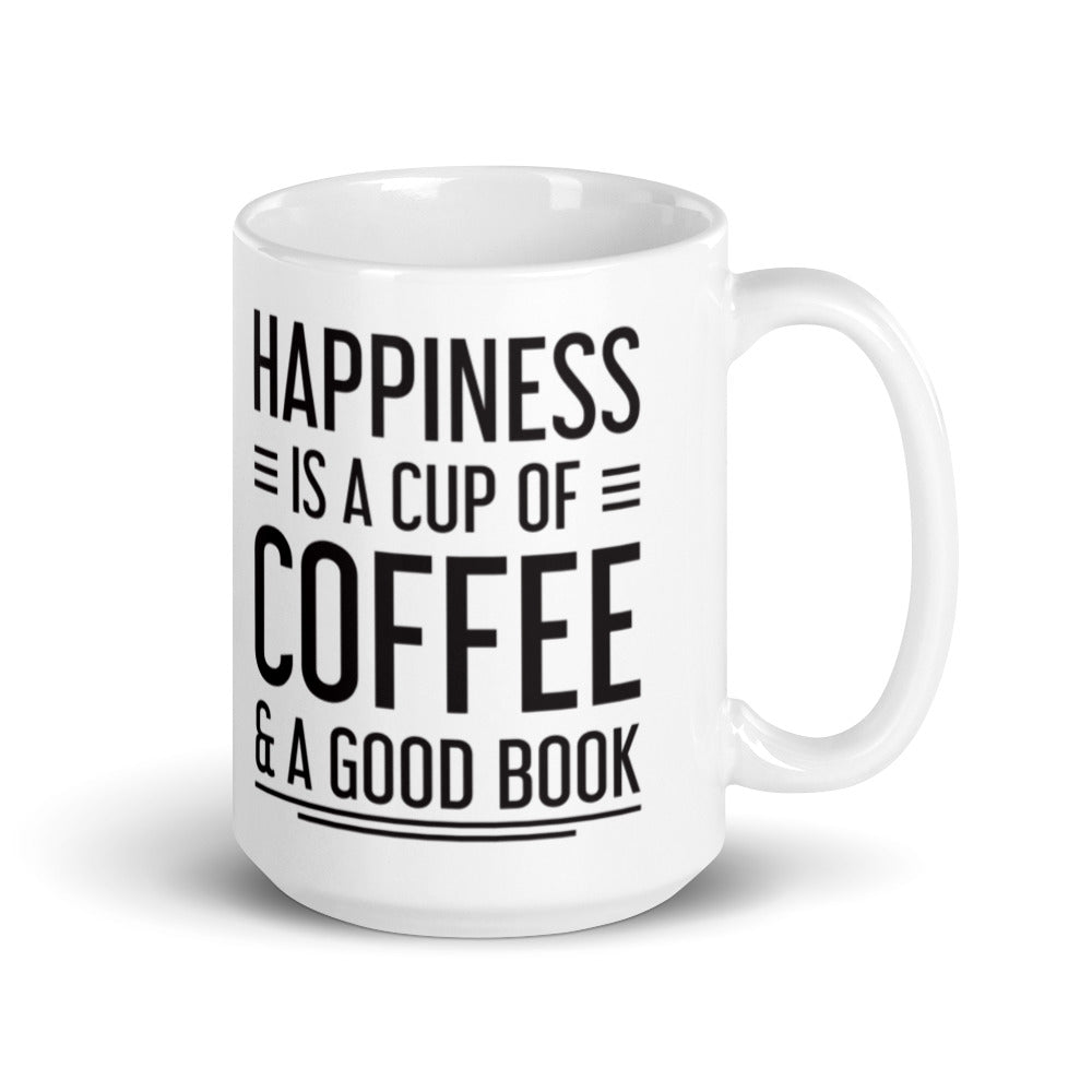 Happiness is a Cup of Coffee & A Good Book - White glossy mug