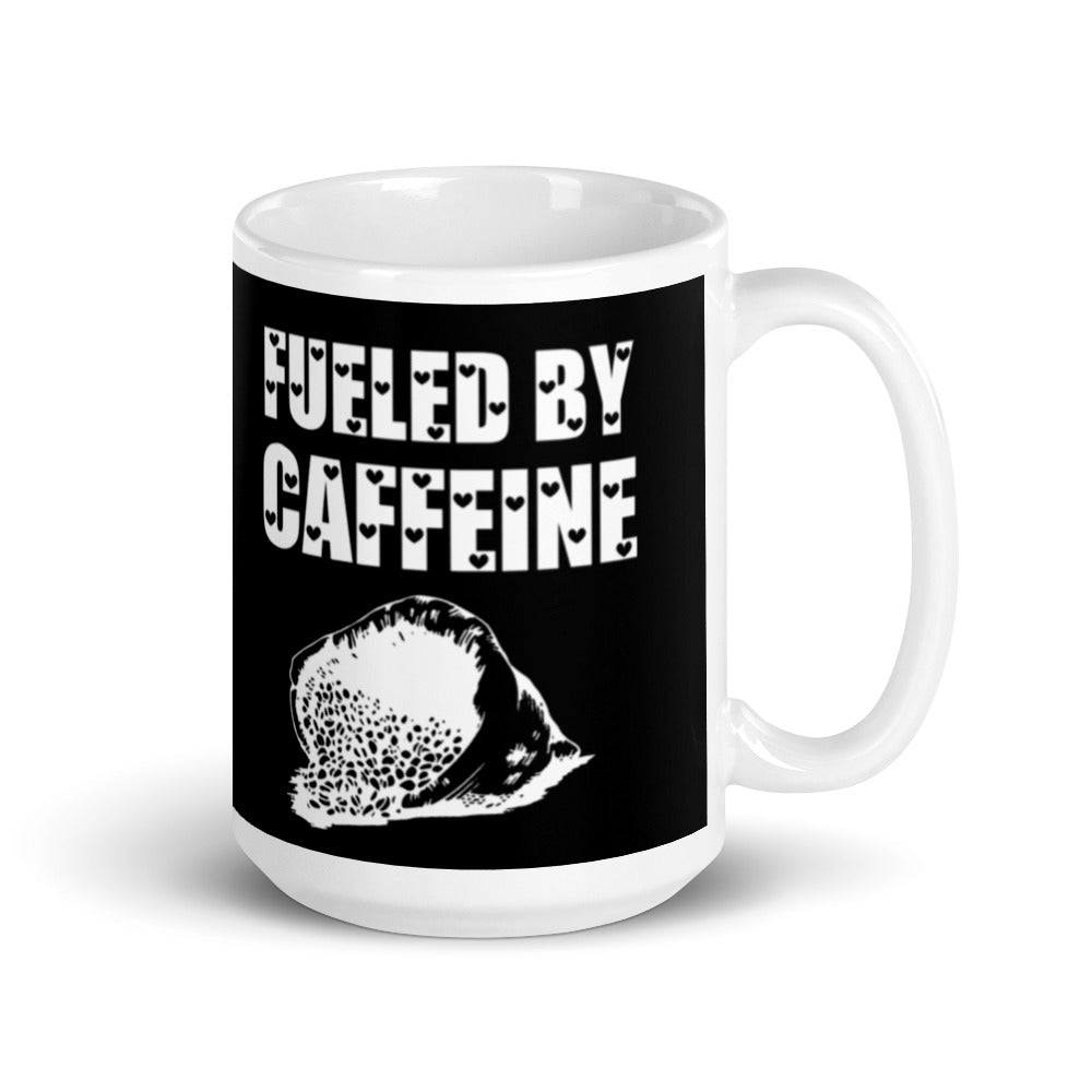 Fueled By Caffeine (Black) White Glossy Mug