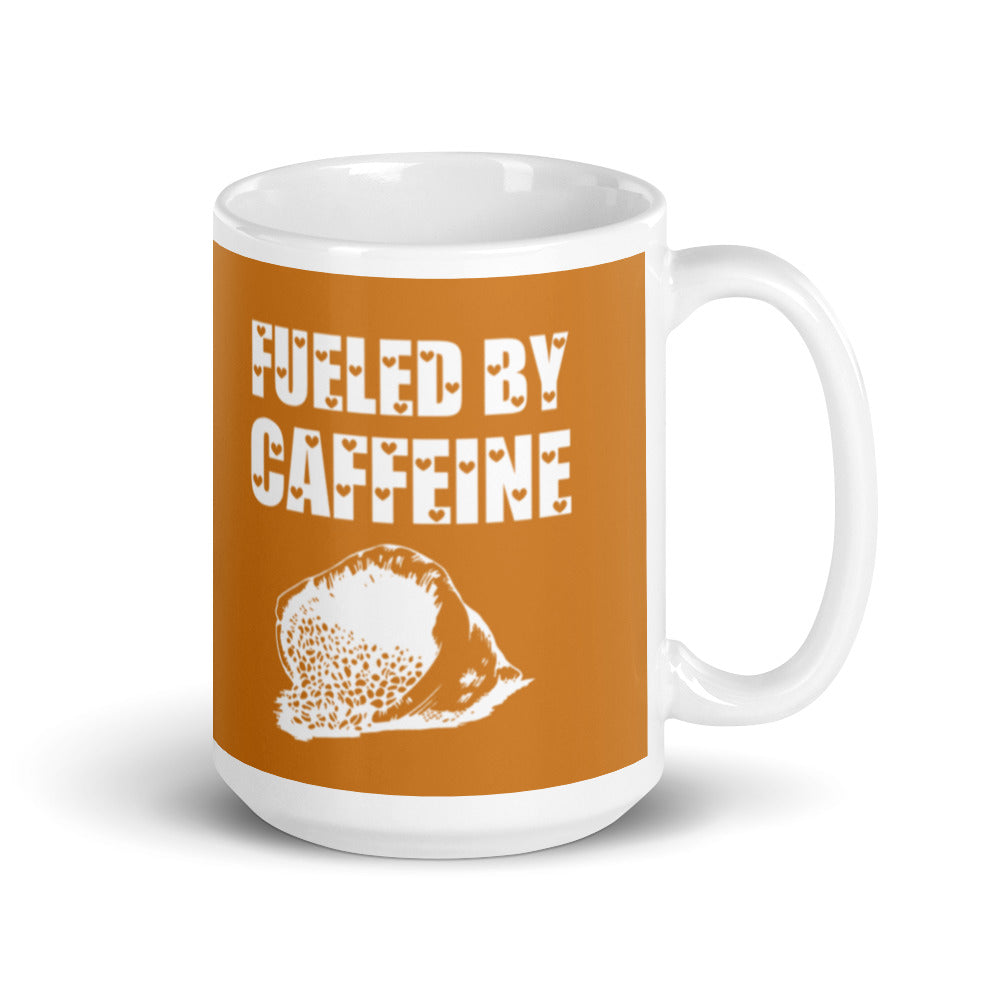 Fueled By Caffeine (Bronze) White glossy mug