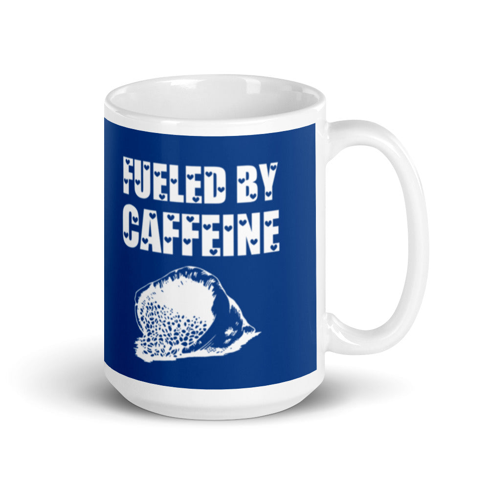Fueled by Caffeine (Navy) White glossy mug