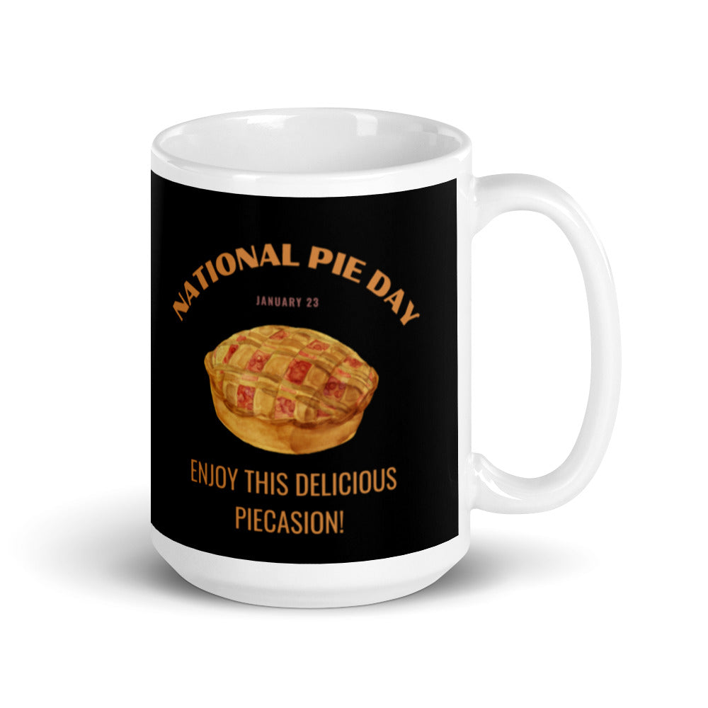National Pie Day (Black) White glossy mug