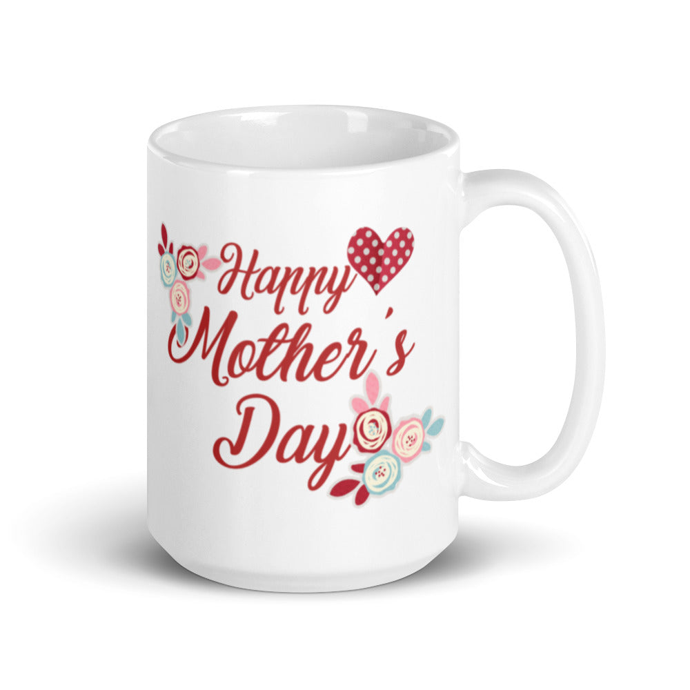 Happy Mothers Day - Hearts & Flowers - White glossy mug