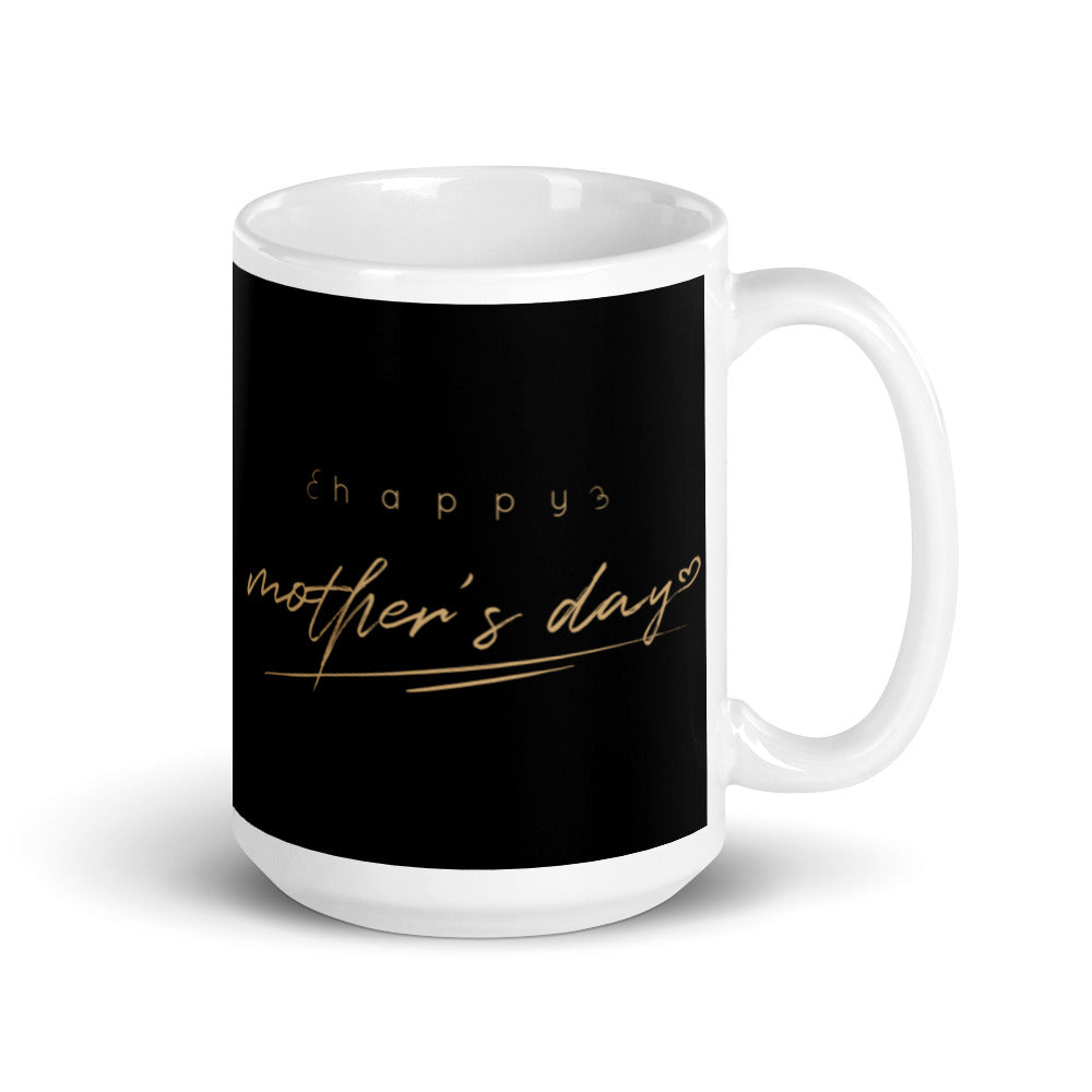 Happy Mothers Day in Black & Gold - White glossy mug