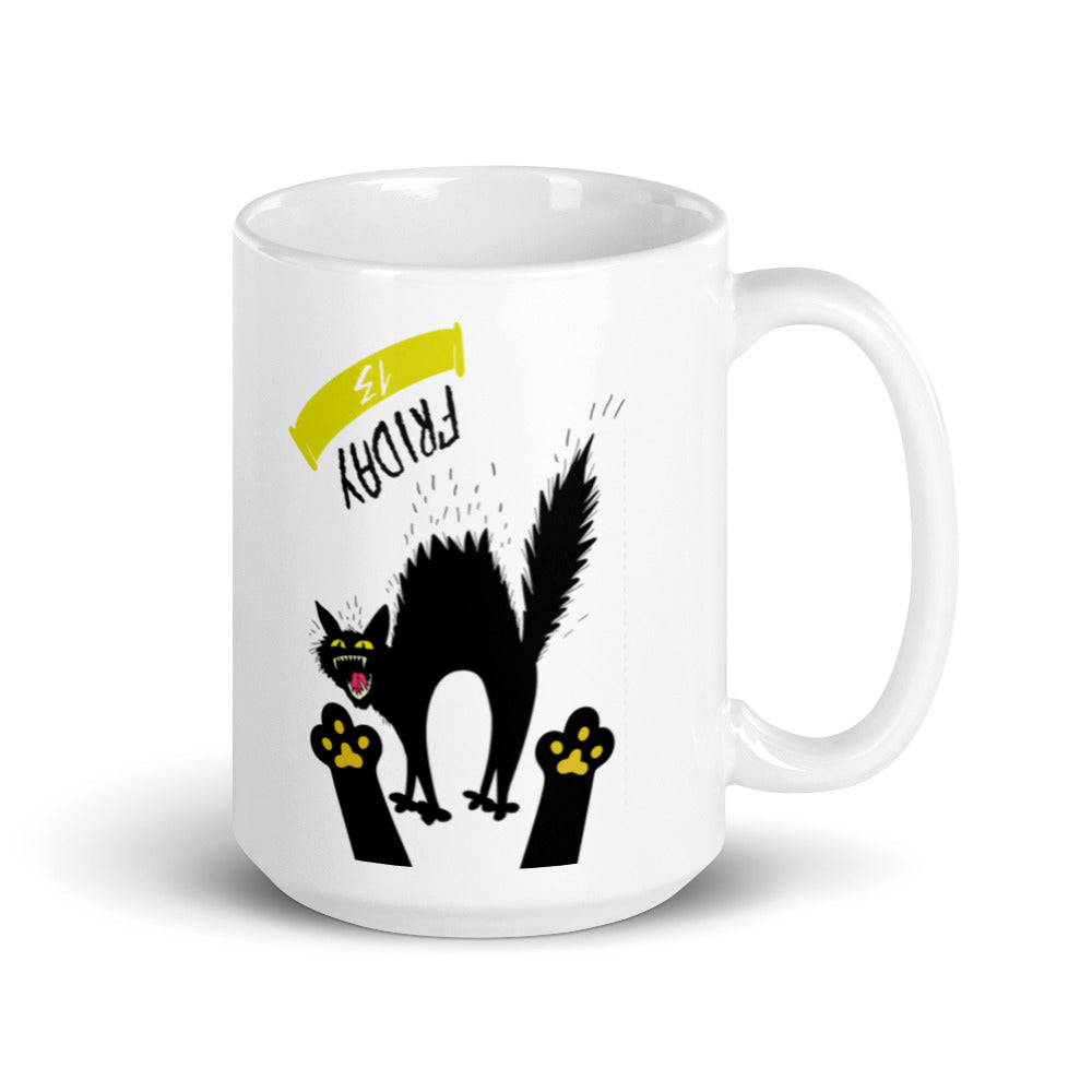 Friday the 13th - Scared Cat - White glossy mug