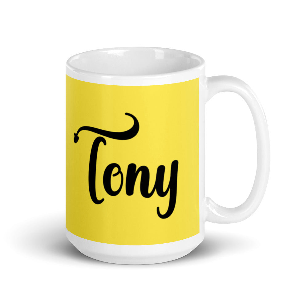 Tony - Yellow & White glossy mug