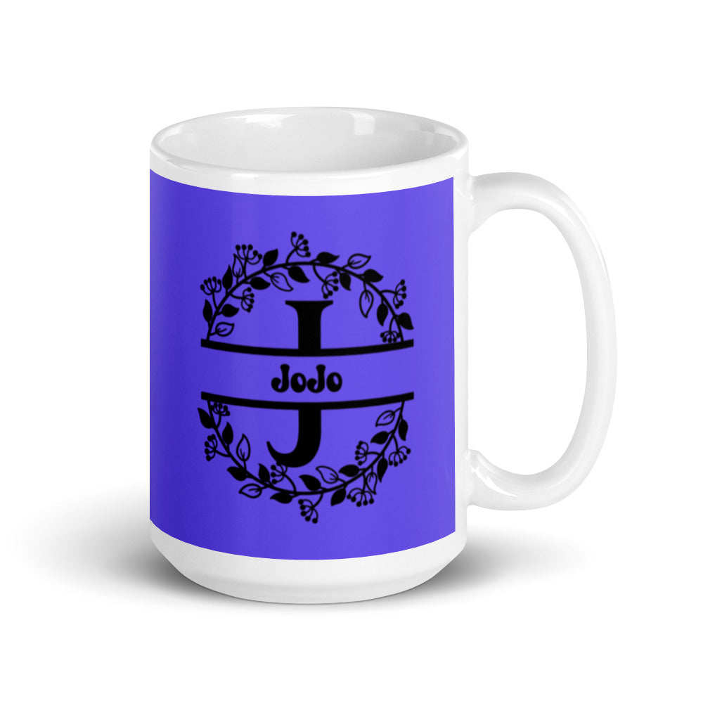 JoJo - Purple & Black on White glossy mug