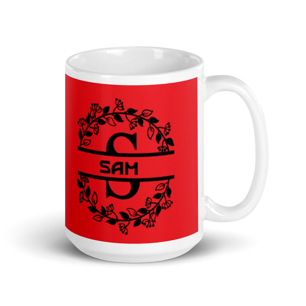Sam - Red & Black on White glossy mug