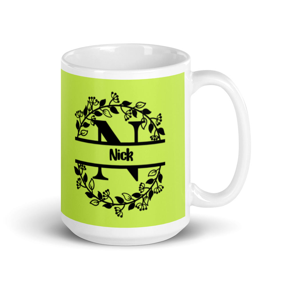 Nick - Green & Black - Personalized on White glossy mug