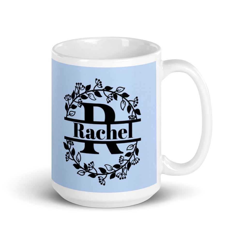 Rachel -  Blue & Black Personalised on White glossy mug