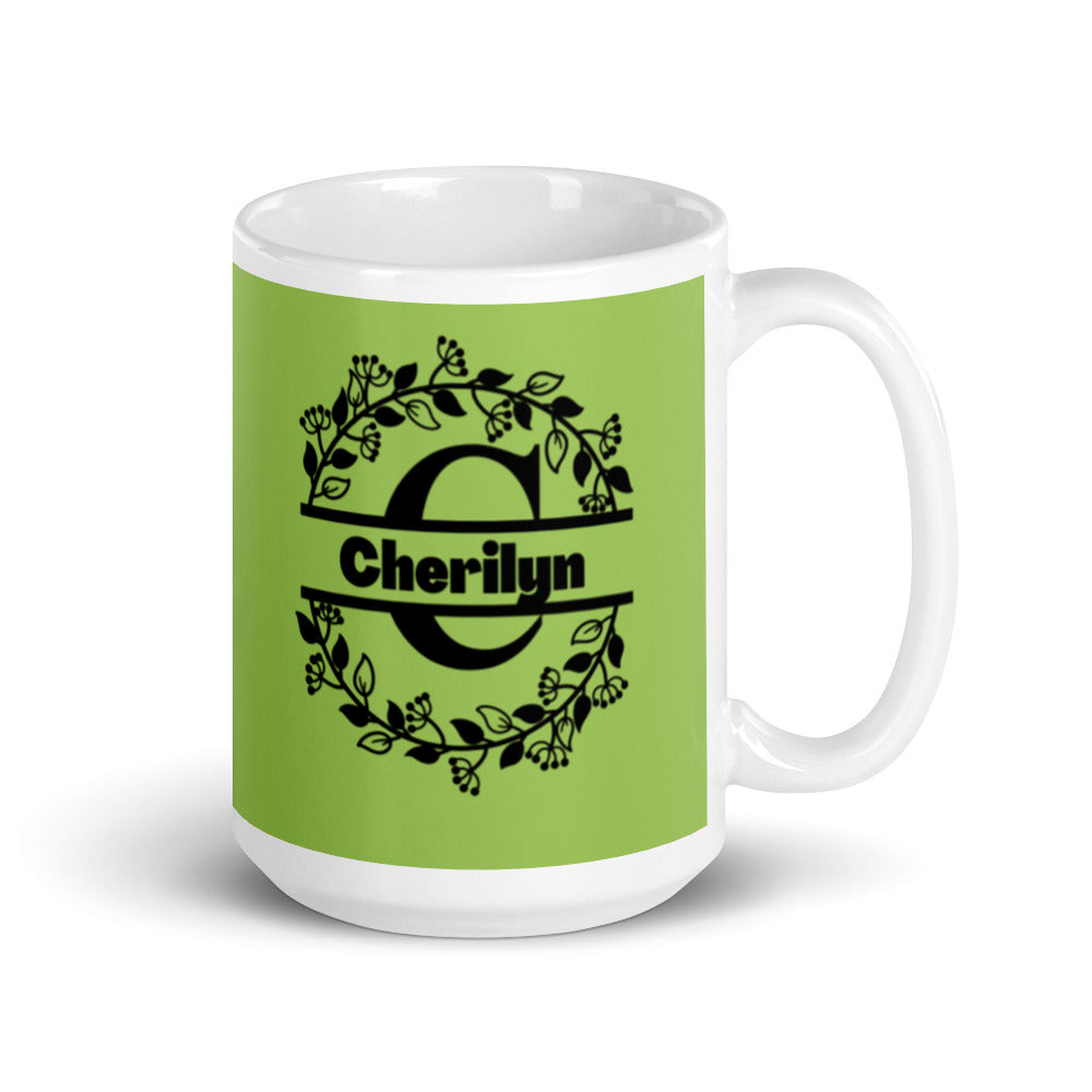 Cherilyn - Green & Black Personalised on White glossy mug