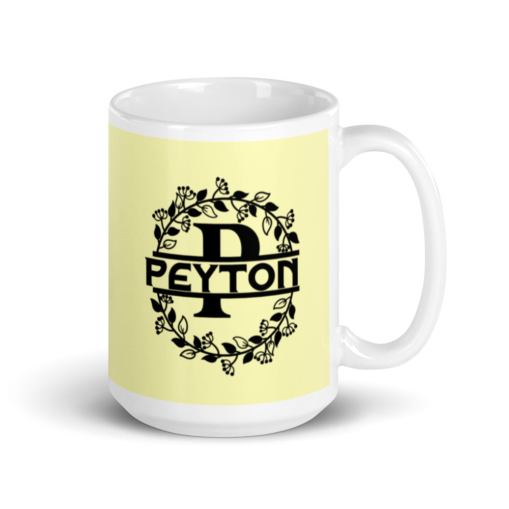 Peyton - Yellow & Black Personalised on White glossy mug