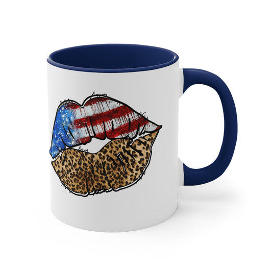 American Flag Leopard Print Lips Mug Accent Coffee Mug, 11oz