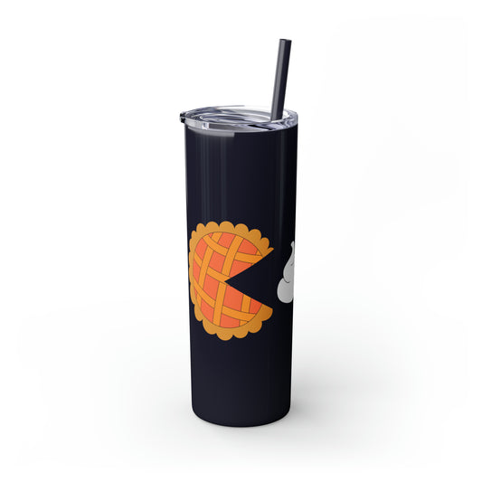 Pumpkin Pie & Whipped Cream (Pacman Themed) Thanksgiving Skinny Tumbler with Straw, 20oz