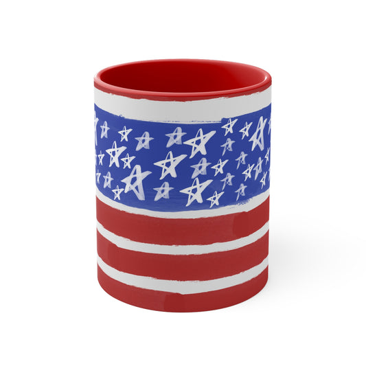 American Flag Themed Accent Coffee Mug, 11oz