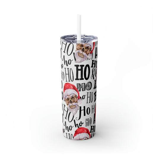 Skull Santa Ho Ho Ho Skinny Tumbler with Straw, 20oz