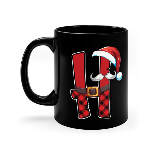 H Santa Initial 11oz Black Mug