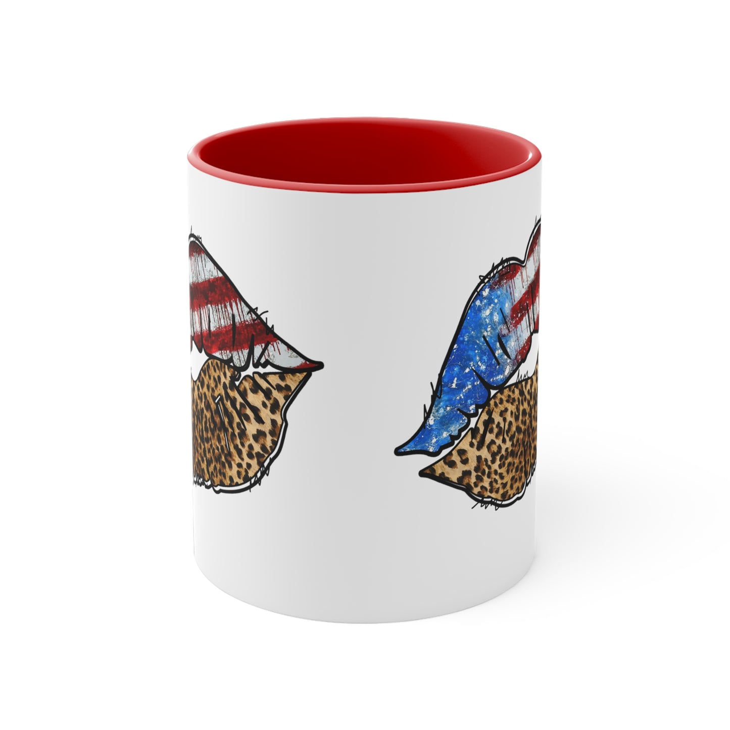 American Flag Leopard Print Lips Mug Accent Coffee Mug, 11oz