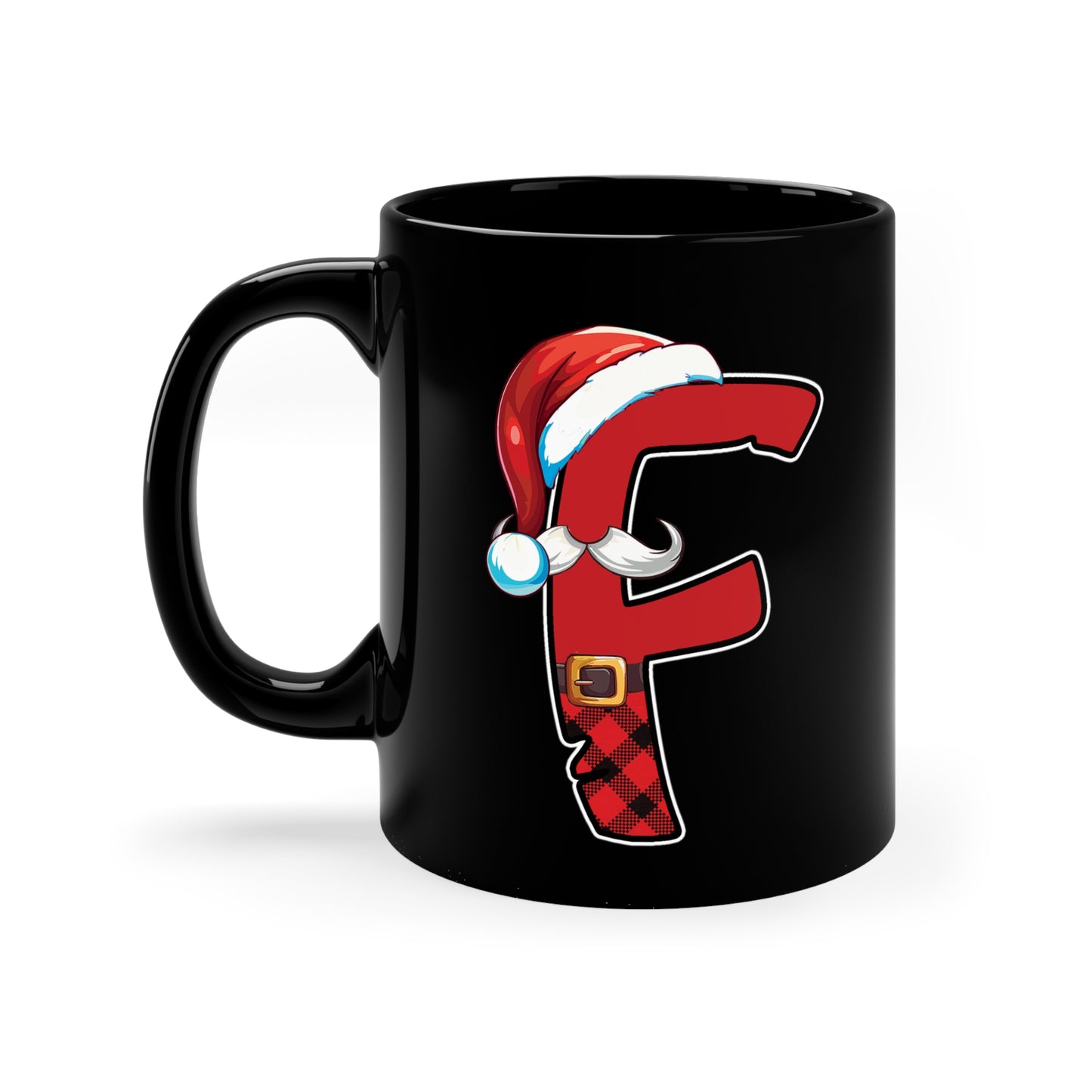 F Santa Initial 11oz Black Mug