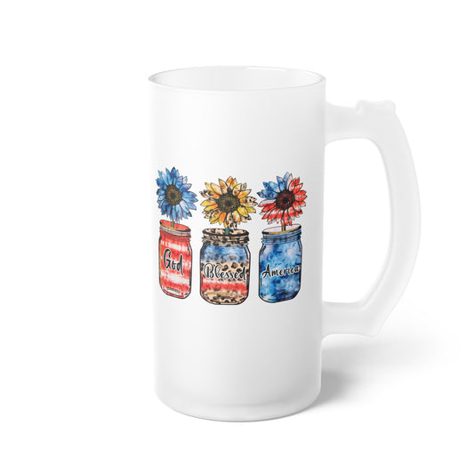 God Bless America Frosted Glass Beer Mug
