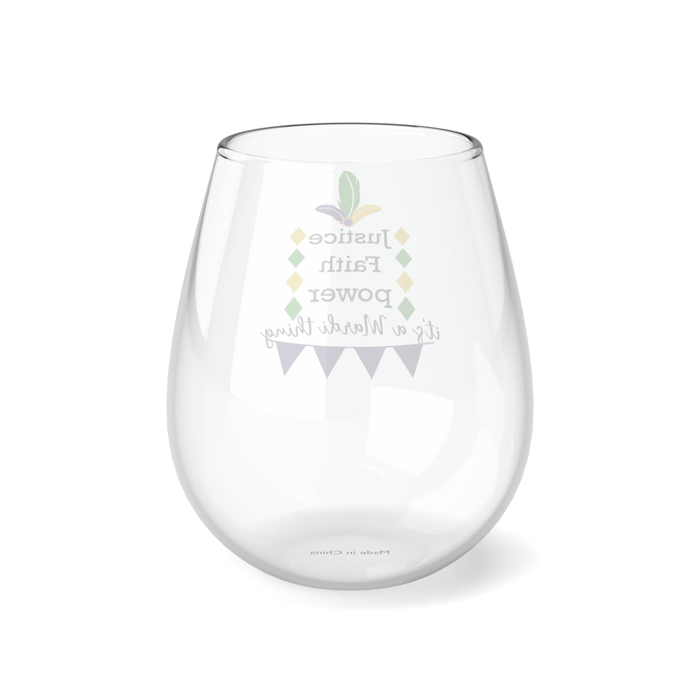 Justice Faith Power It's A Mardi Gras Thing Stemless Wine Glass, 11.75oz