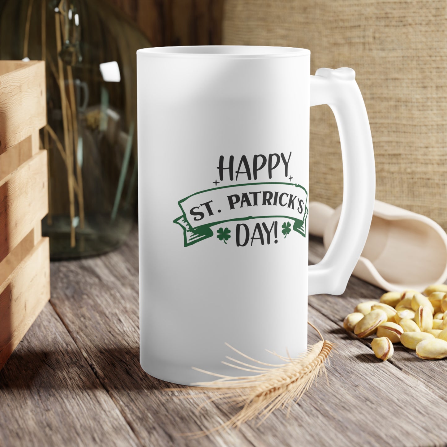 Happy St Patrick's Day Frosted Glass Beer Mug