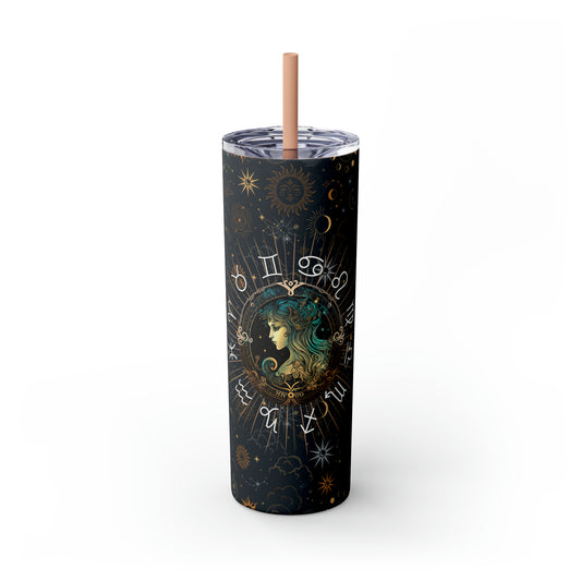 Virgo Zodiac Skinny Tumbler with Straw Astrology Insulated Mug Bridesmaids Gift Bachelorette Party Favor Birthday Gift
