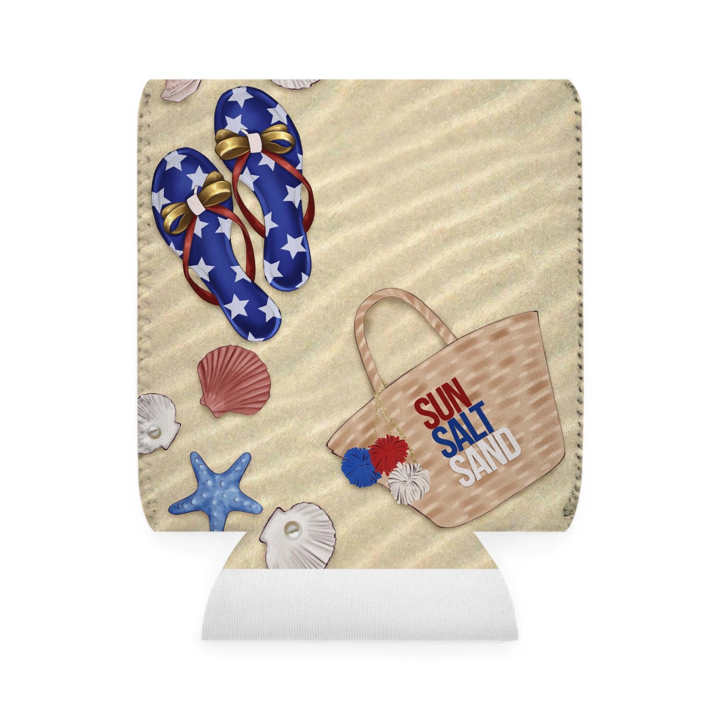 Sun Salt Sand American Themed Can Cooler Sleeve