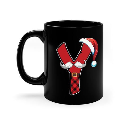 Y Santa Initial 11oz Black Mug