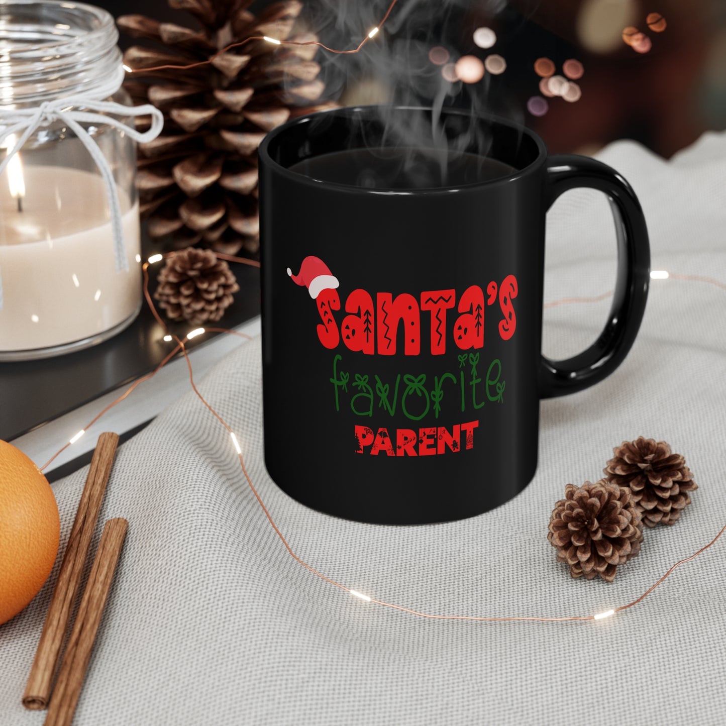 Santa's Favorite Parent 11oz Black Mug