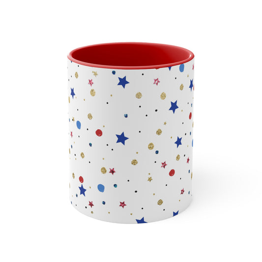 American Flag Themed Stars Accent Coffee Mug, 11oz